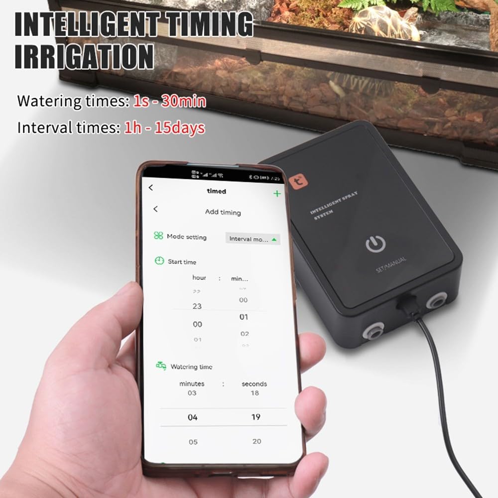 Humidificador para Reptiles, Brumizador inteligente automático Terrario con boquillas de pulverización ajustables a 360° y temporizador para reptiles plantas jardín invernaderos