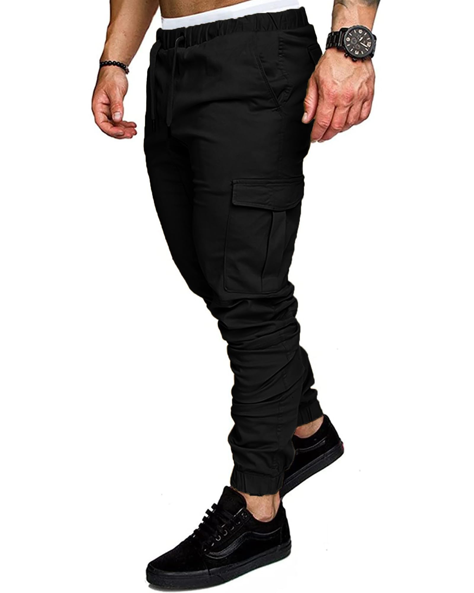 NANAMEEI Pantalon Cargo Homme en Coton Sport de Jogging Slim Fit Casual de Travail Taille Elastique avec 6 Poches