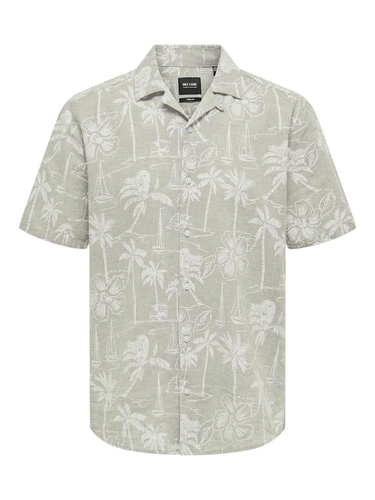 Only & Sons Onscaiden SS Reg Hawaii AOP Linen Noos Camisa de Manga Corta para Hombre