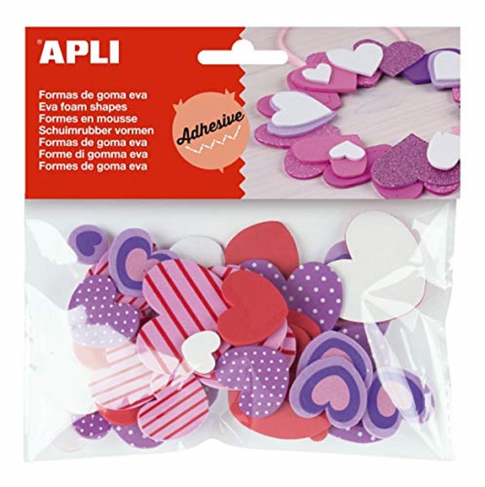 APLI Kids 15139 - Bolsa formas EVA adhesiva estampada formas corazón, 40 uds