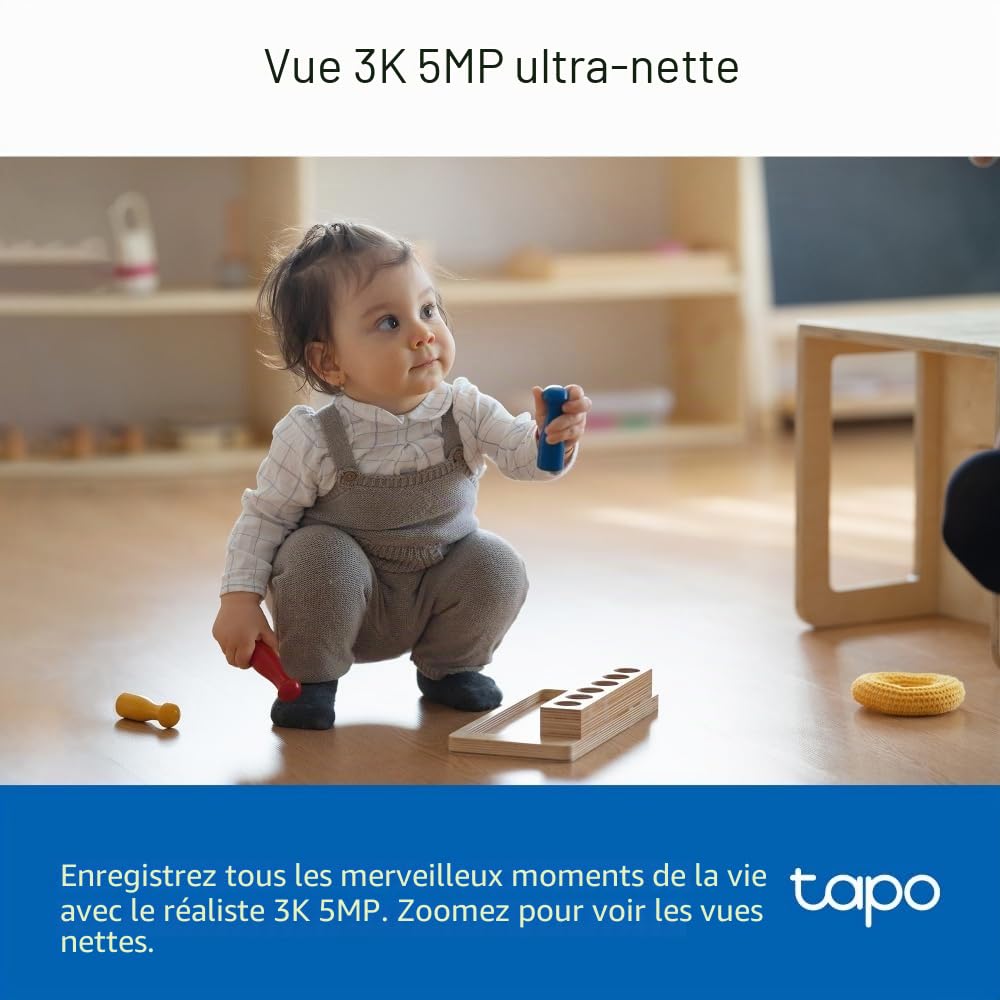 Tapo TP-Link C230, 3K 5MP, Support IA, Suivi de Mouvement, Vision Nocturne à 360°, Communication vocale bidirectionnelle, Stockage Cloud/Local, détection de Pleurs de bébé, caméra de sécurité Wi-FI