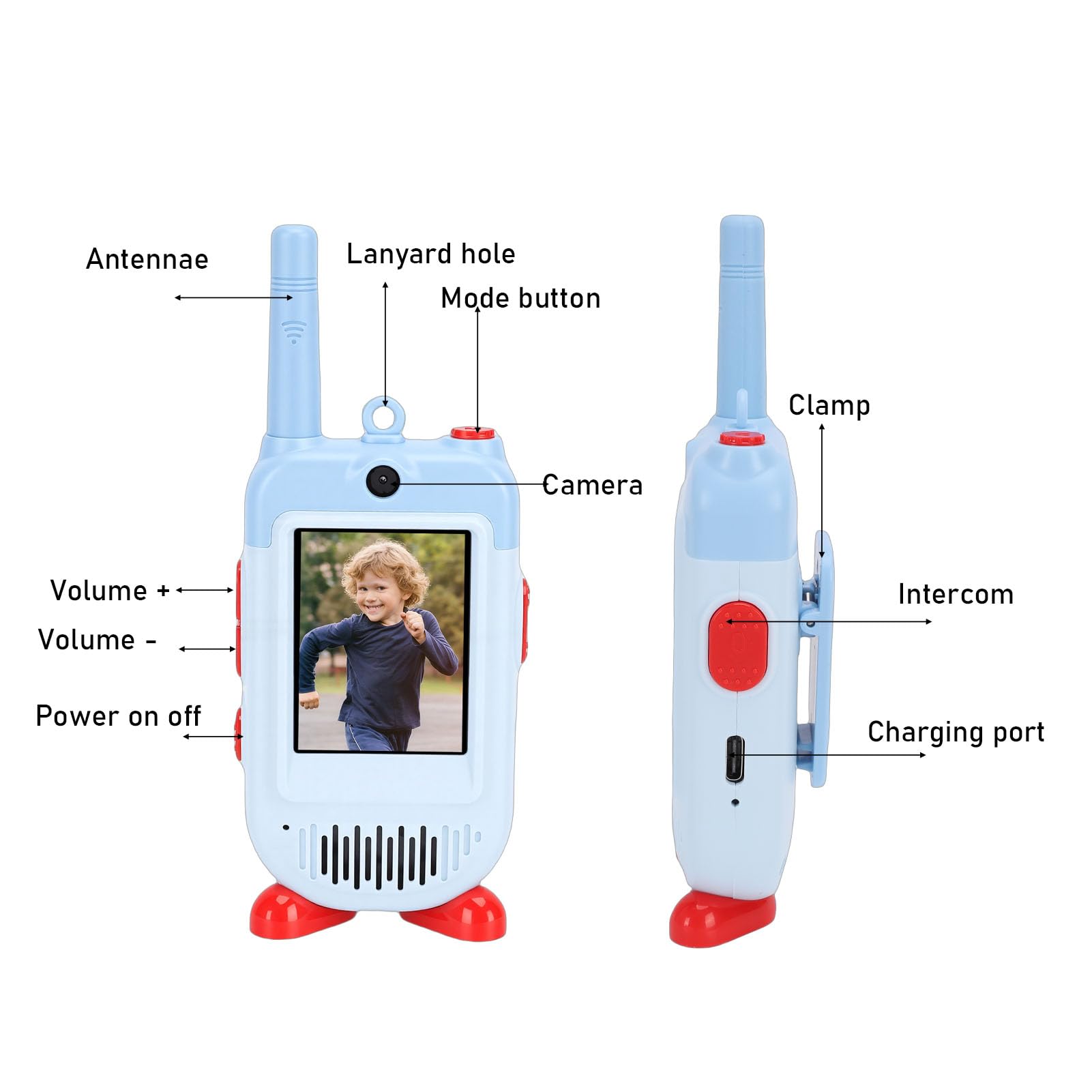 Talkies-Walkies Vidéo pour Enfants, Paquet de 2 Interphones Vidéo Rechargeables Portables, Portée de 500 M, Radio Bidirectionnelle avec écran 2 Pouces, Cadeaux d'anniversaire (Blue)