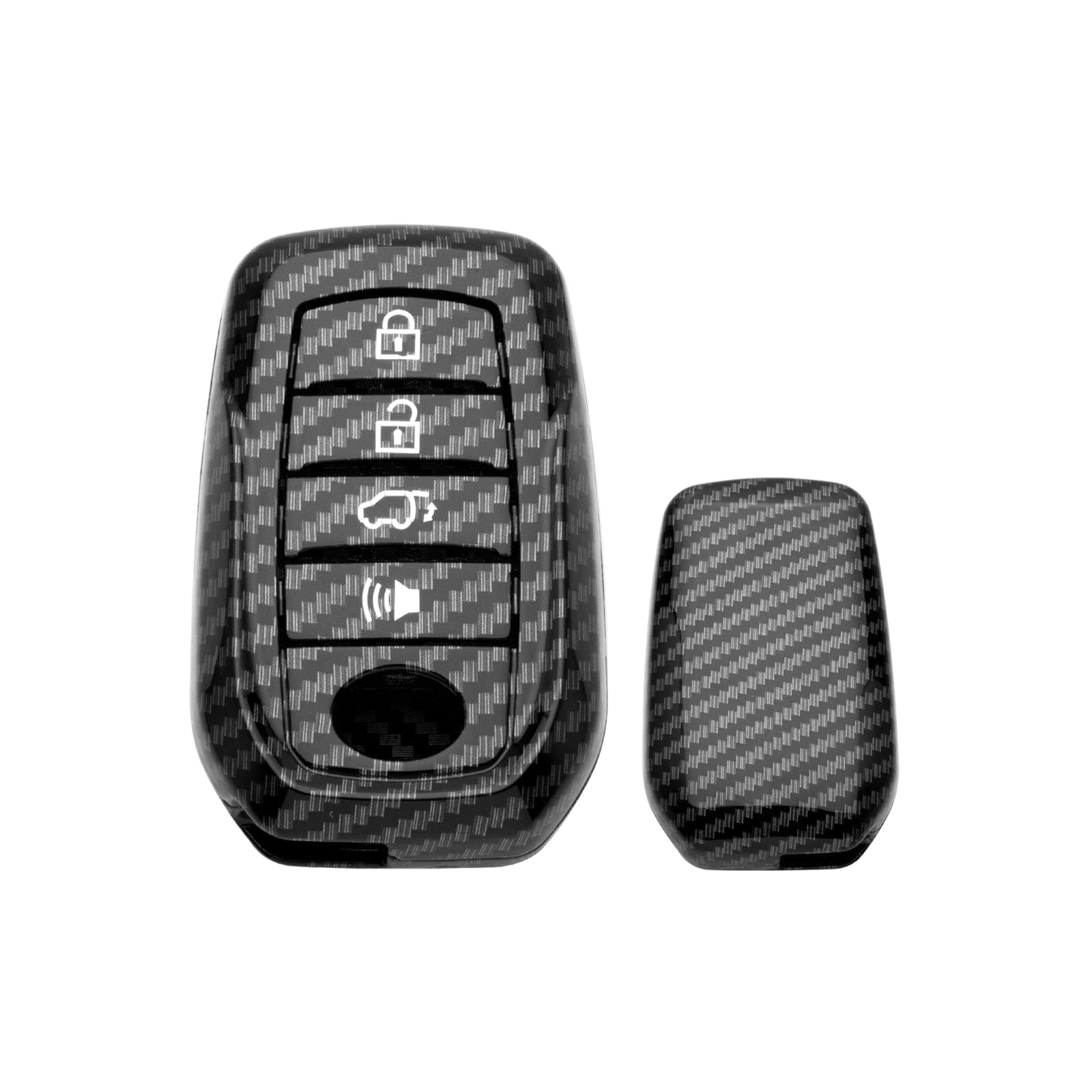 Glossy Black Carbon Fiber Pattern ABS Key Fob Shell Cover Case, Compatible with Toyota Land Cruiser, 4Runner Hignlander, Rav4, Camry 4-Button Smart Keyless Entry Key