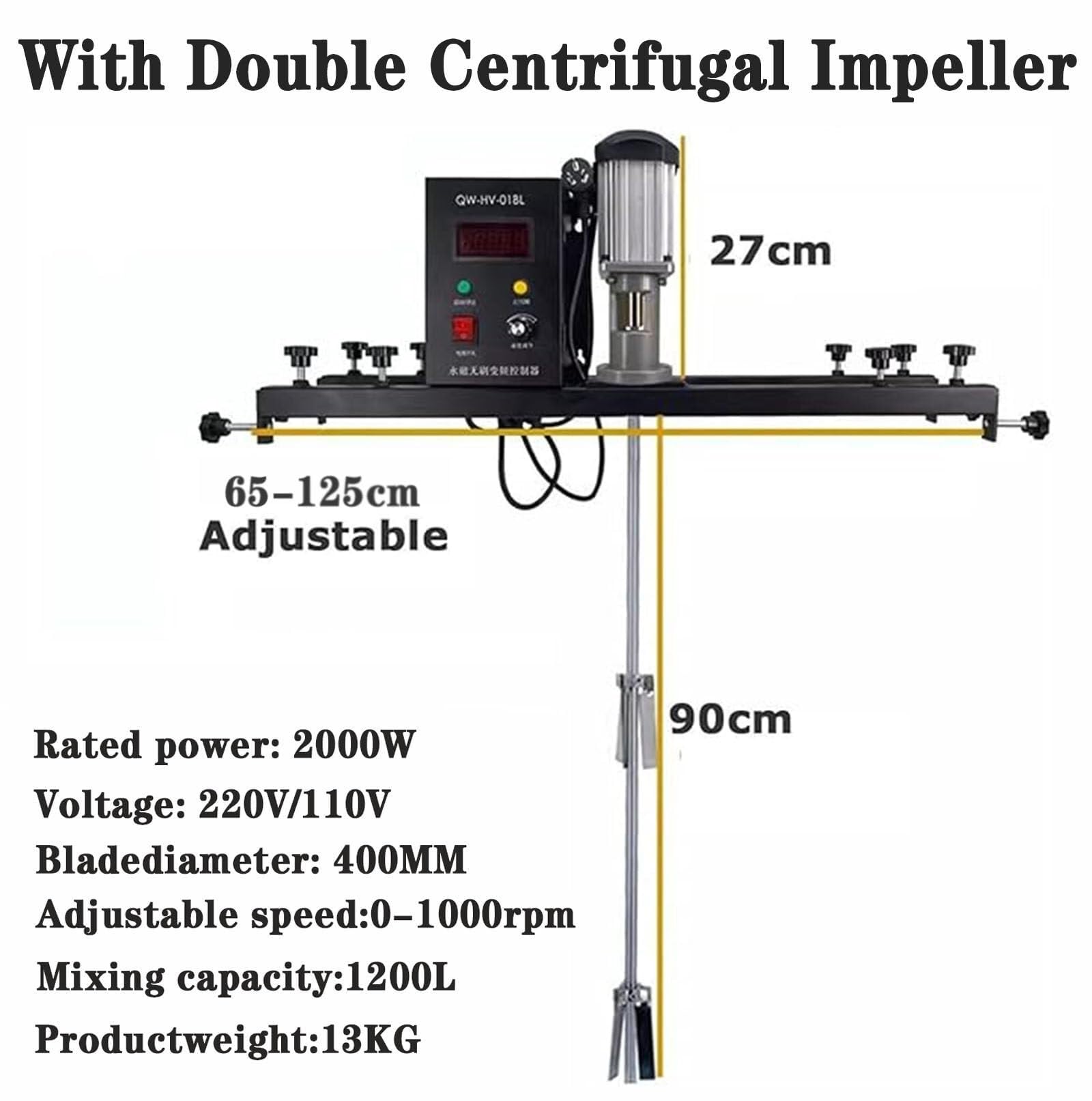 Agitador De Cubeta IBC, Mezclador De Tanque Eléctrico De 2000 W, Agitador De Pintura Comercial De 0-1000 RPM con Alto Torque De 18 NM para Disolvente De Tinta.