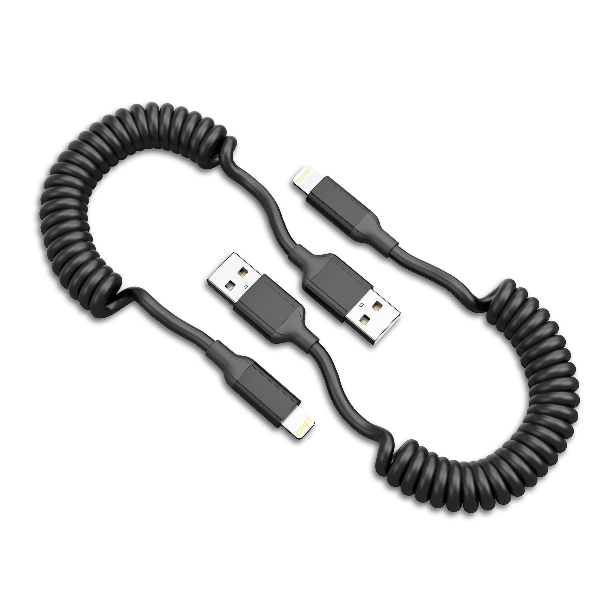 Spiralkabel USB Lightning Kabel Kurz, 2 Pack MFi Zertifiziert Coiled USB A auf Lightning kabel iPhone Ladekabel Schnellladekabel Carplay Kabel kompatibel mit iPhone 14 13 12 11 Pro Max 8 7 6 Plus SE