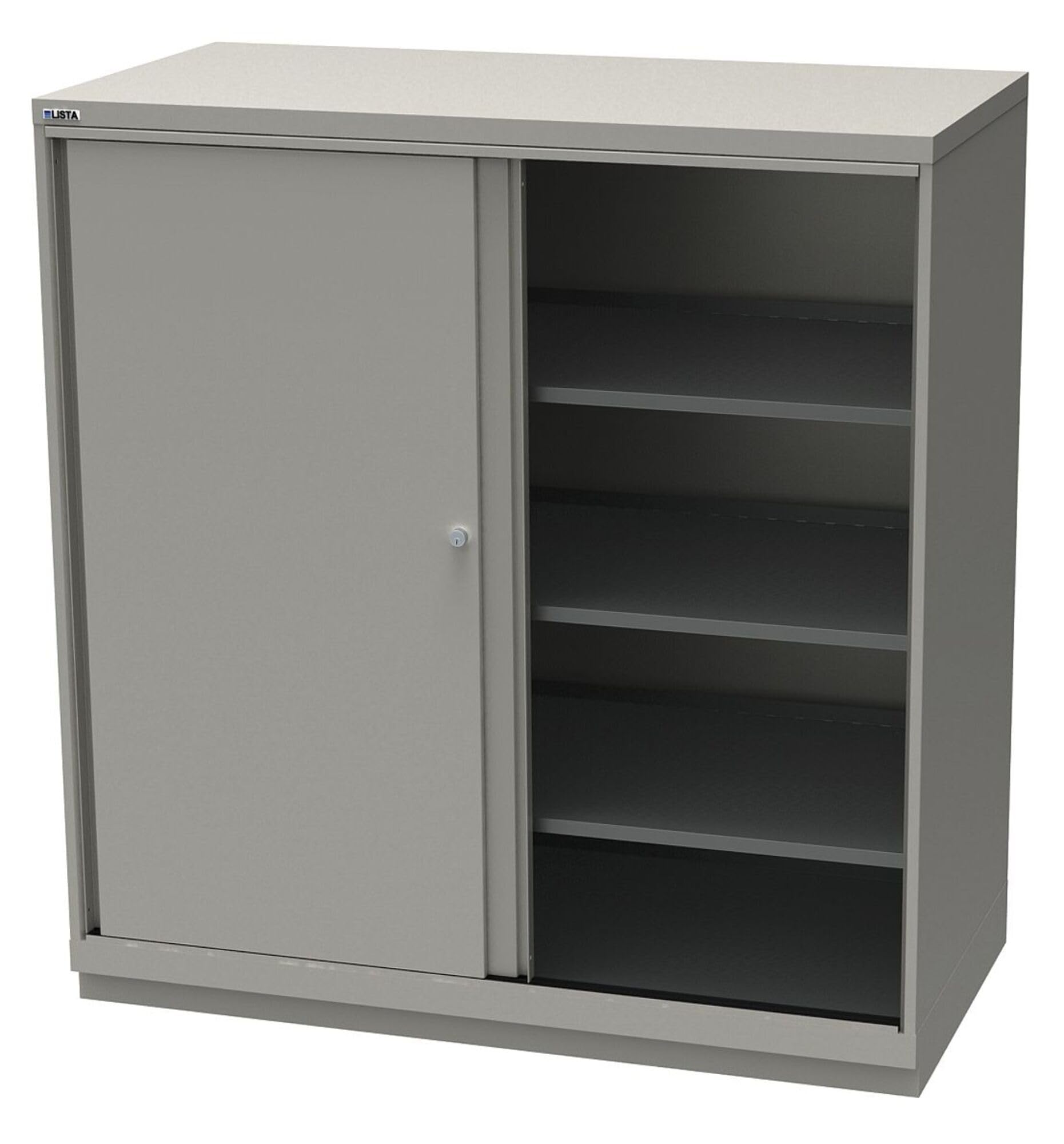 Lista International XSDWSD1350LG Cabinet, Sliding Door, 4 Shelves, 56-1/2" Width x 28-1/2" Depth x 59-1/2" Height, Light Gray