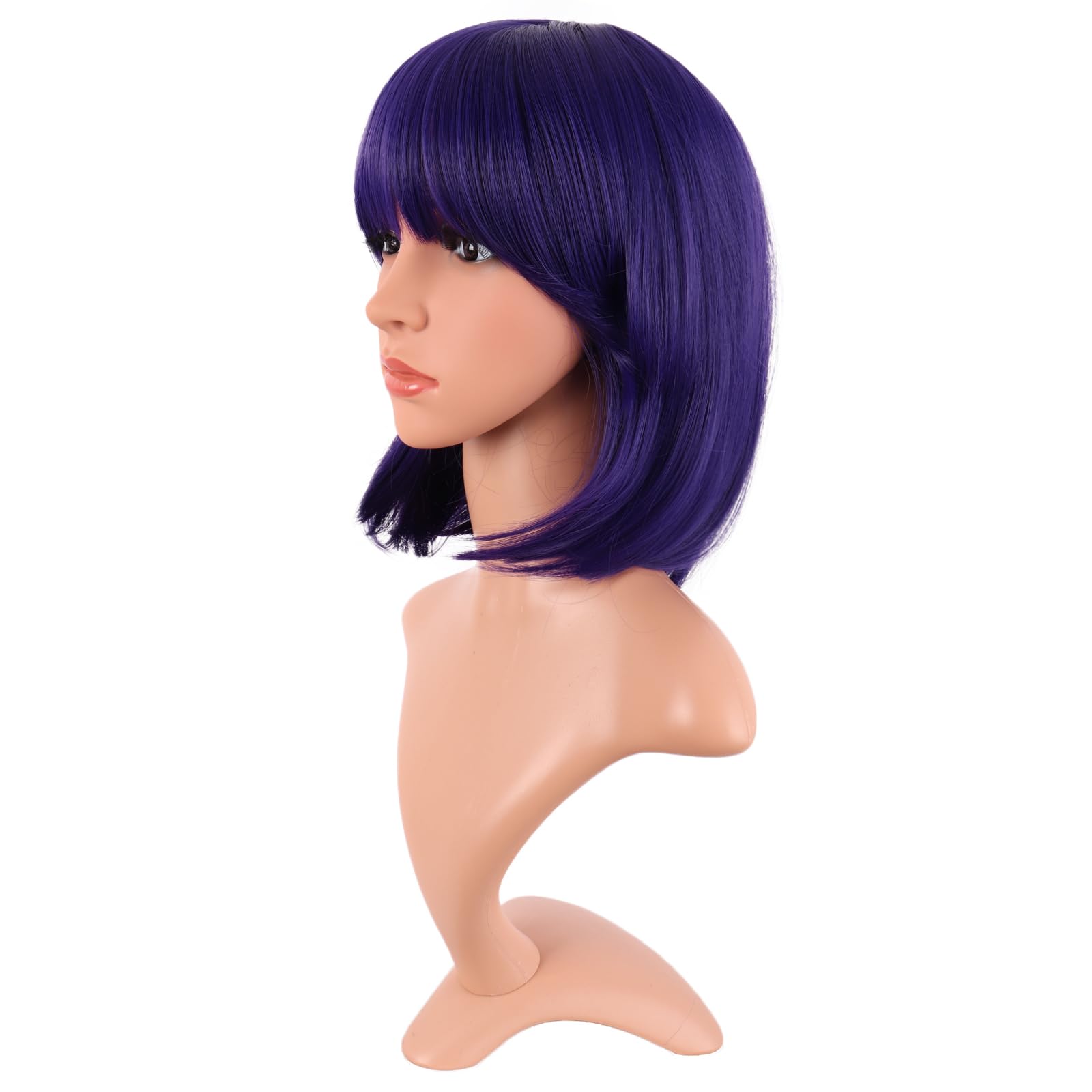 MapofBeauty 12 Inch /30 cm Fashion Lady Short Straight Synthetic Flat Bangs Bob Wig (Dark Purple), 54.61 cm - Image 3
