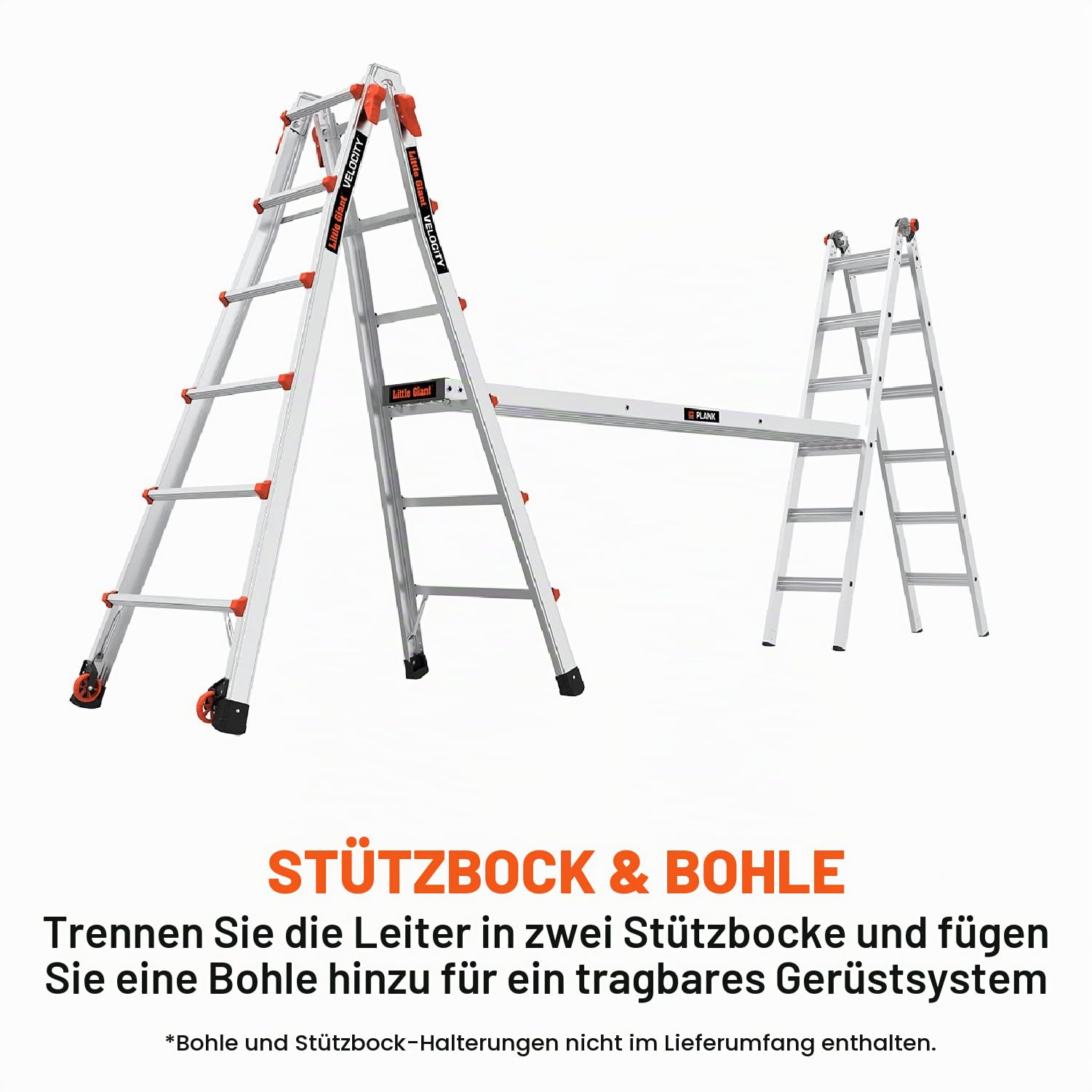 Little Giant Leitern, Velocity mit Rädern, M26, 7,9 m, Multi-Positionsleiter, Aluminium, Typ 1A, 136 kg Tragfähigkeit, (15426-001)