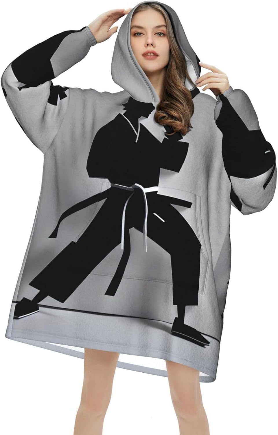 Impressive Karate Menprint Oversized Hoodie Blanket, Super Soft Warm Comfortable Hoodie, Wearable Blanket Adult