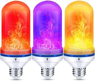 3 Pack LED Flame Light Bulbs Red Orange Purple Fire Bulbs - Decorative Fire Light Bulb 3 Mode 7W E26 - Red Orange Purple L...