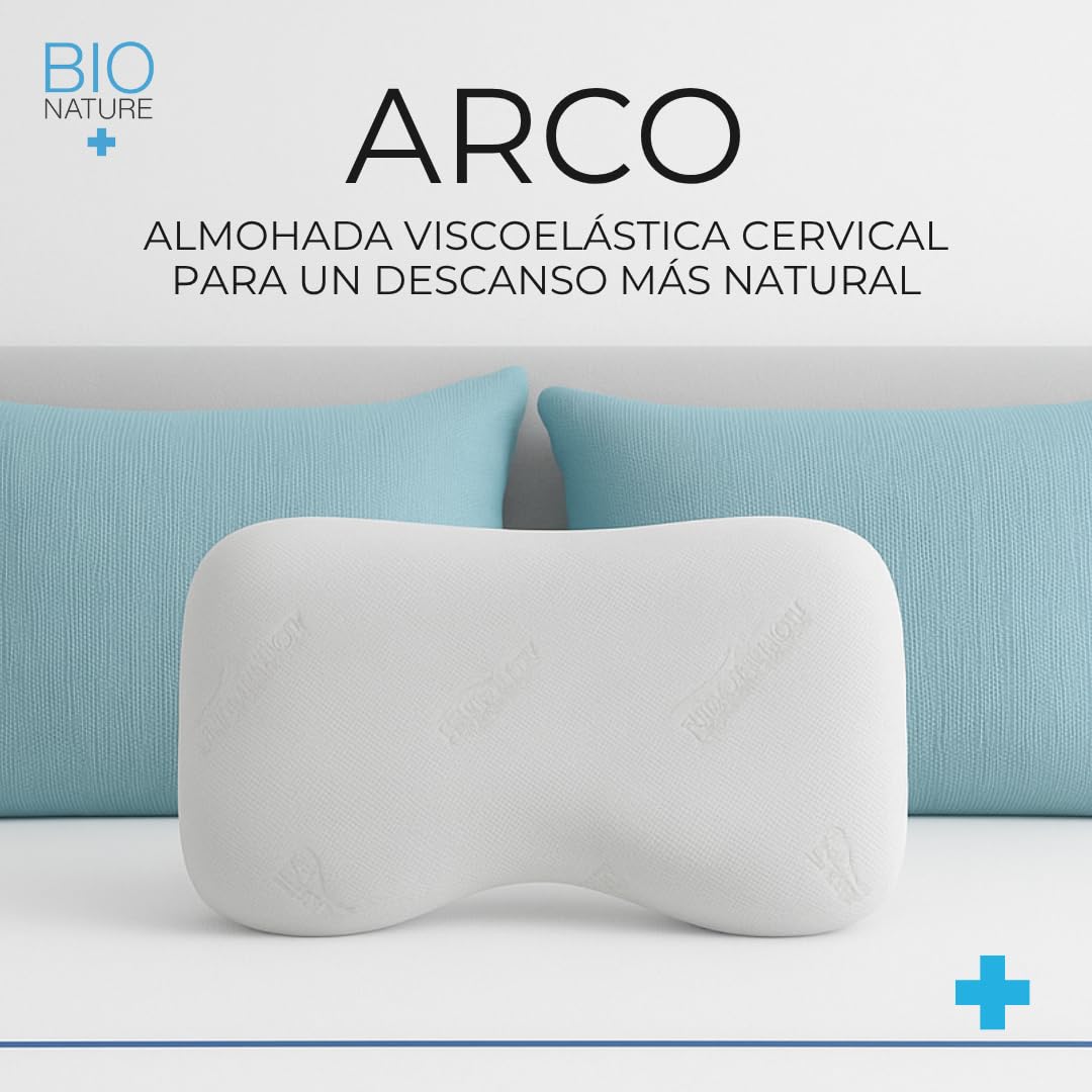 Almohada Arco Cervical Viscoelástica Antidolores con Núcleo de Carbono, Funda de Bambú, 57x39x12 cm