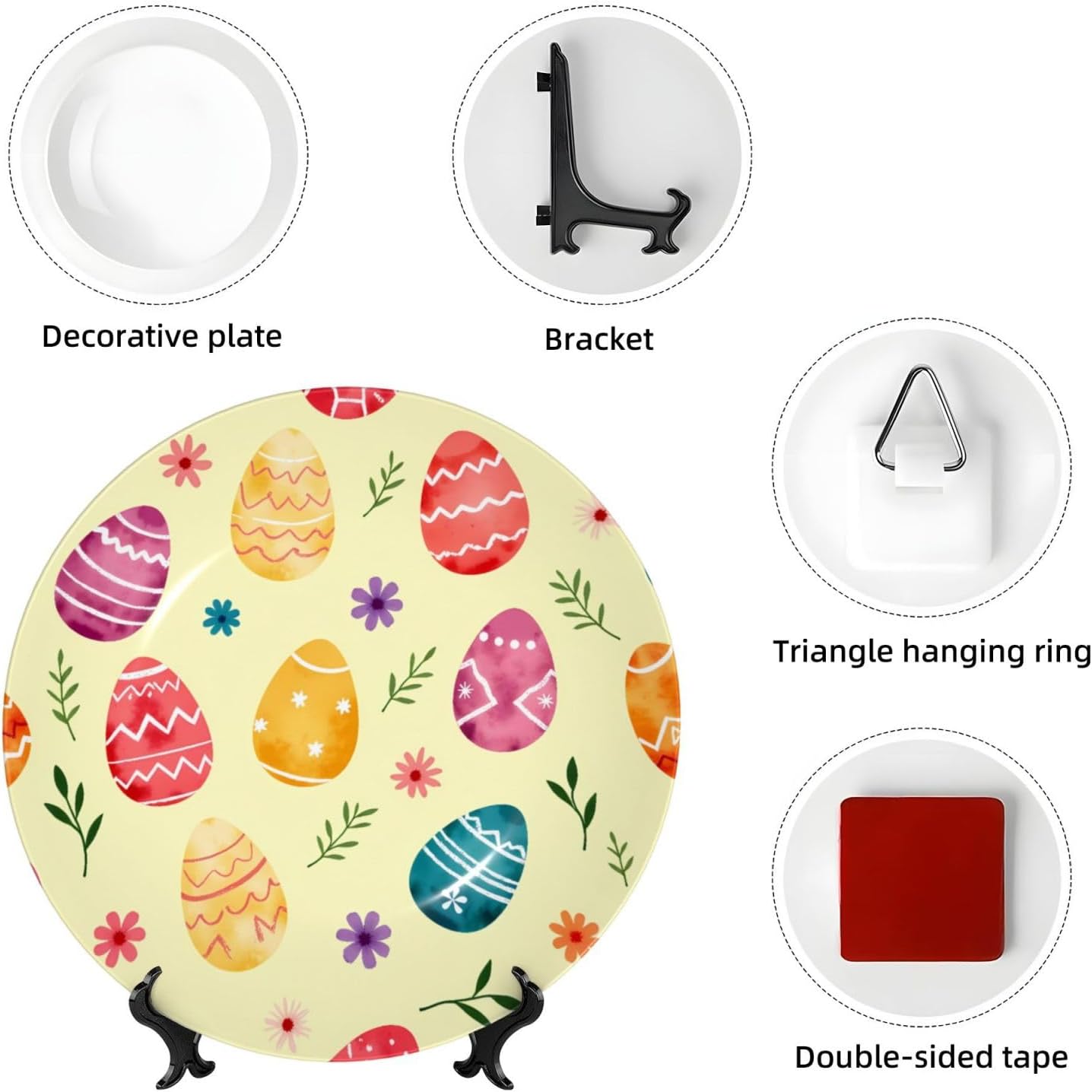 Easter Seasonal Art Style Ceramic Plate Display Decorative Plate With Stand Wall Hanging Plate For Home Decor 10 Inch