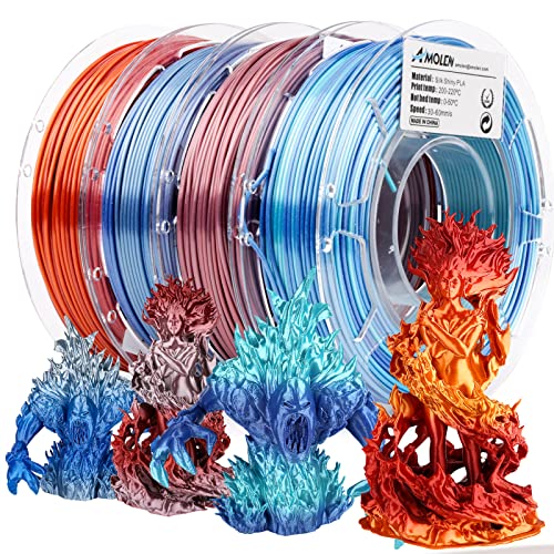 Image of AMOLEN Silk PLA Bundle, 3D Printer Silk Gradient 1.75mm Silk Shiny Filament Bundle Red Gold,Blue Silver, Red Silver,Blue Green, 3D PLA Sets, 200gX 4 Spools