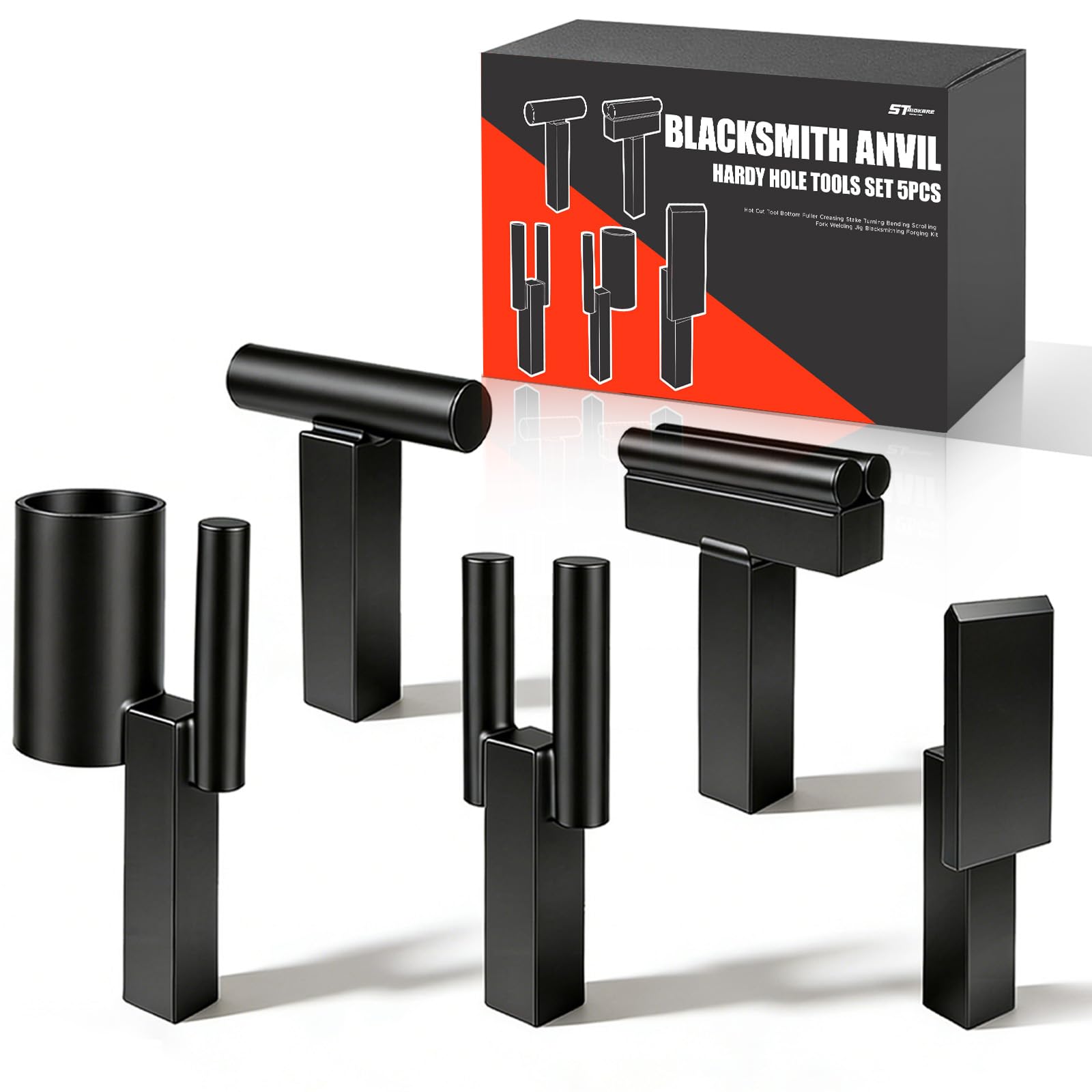 Set di 5 utensili per fabbro con incudine da 2,5 cm, kit di forgiatura per fabbro con strumento di taglio a caldo, fondo pieno, picchetto di piegatura, forcella scorrevole per piegatura, maschera di