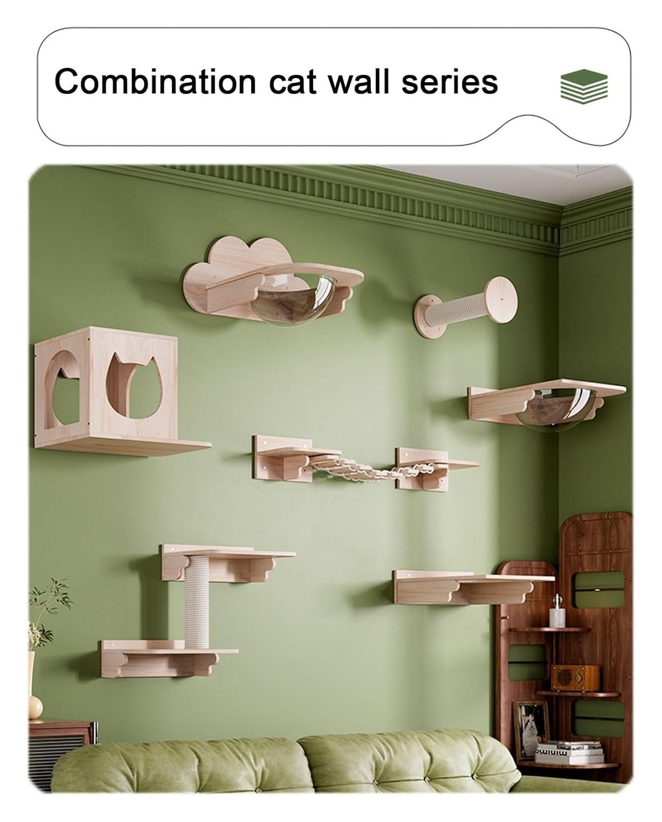 Struttura per arrampicata gatti da parete, Mensole da parete for gatti montate a, capsula spaziale con piattaforma di salto integrata for albero for(Style3)