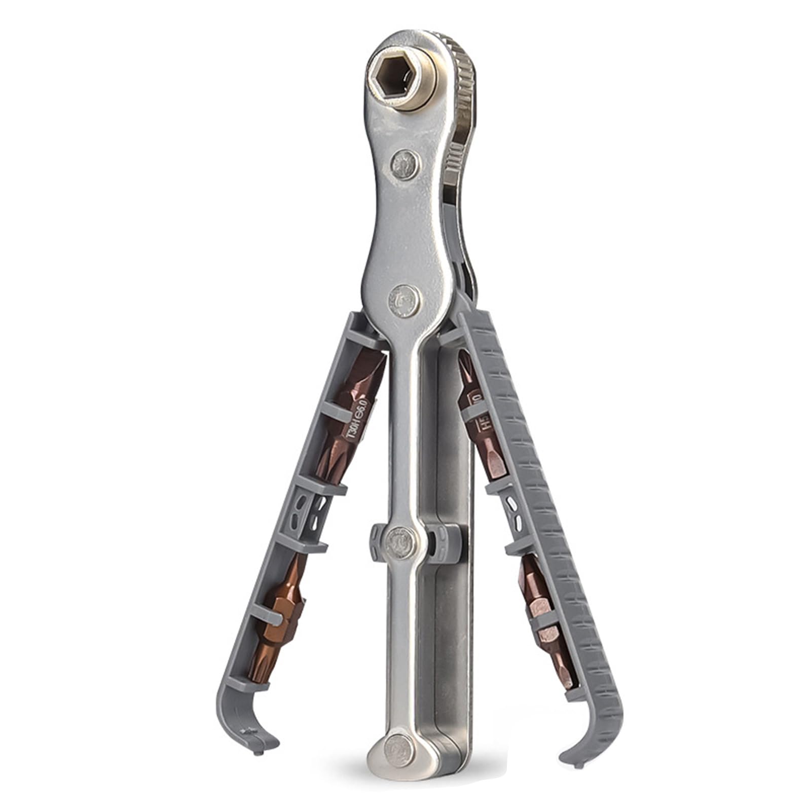 Tsophreniq Grey Bidirectional Ratchet Screwdriver Set 90 Degree Offset Ratcheting Offset Reversibly Drive Handle Bidirectional Ratchet