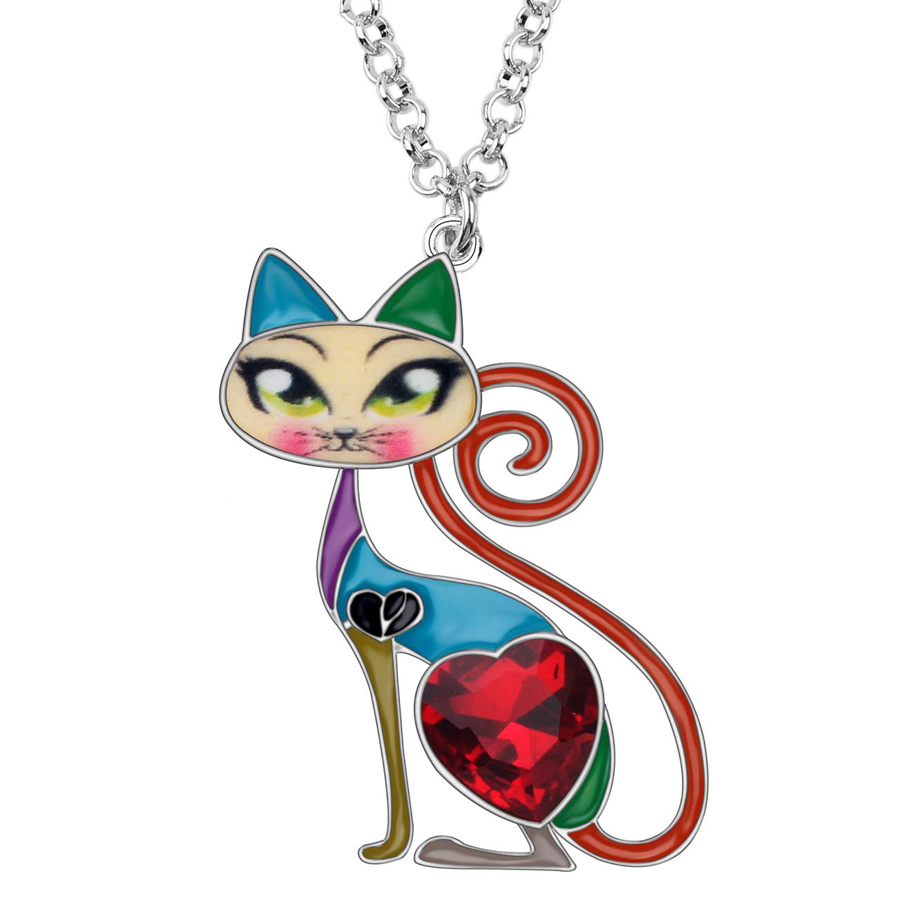 BONSNY Statement Enamel Alloy Chain Cat Necklaces Pendant Original Design For Women