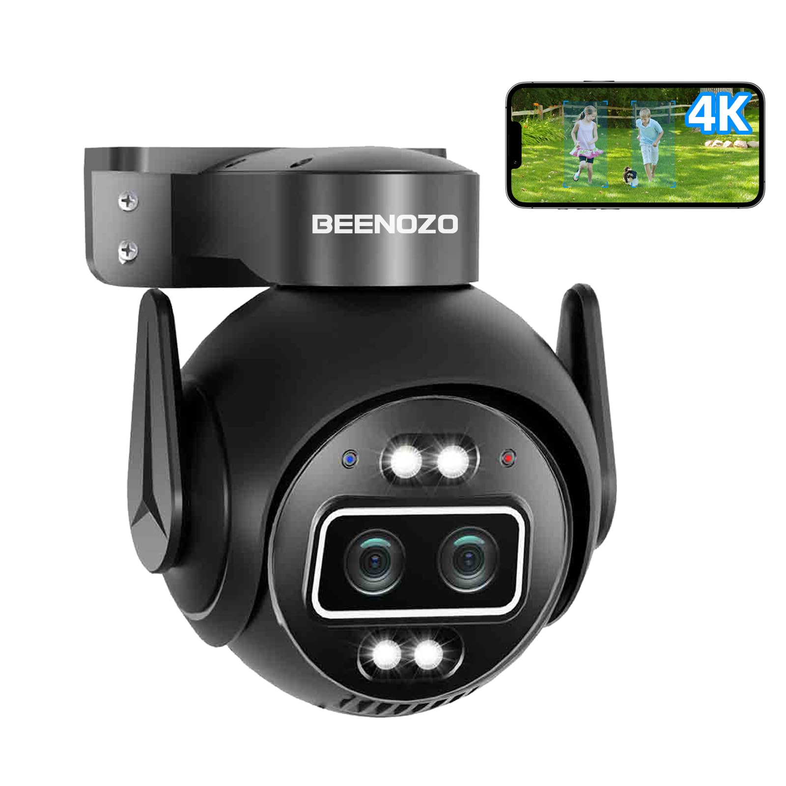 Cámara de vigilancia WiFi exterior e interior, 360° PTZ, con doble lente, seguimiento inteligente, visión nocturna a color, 30 m, detección humana, audio bidireccional, 2,4/5 Ghz, plugged in
