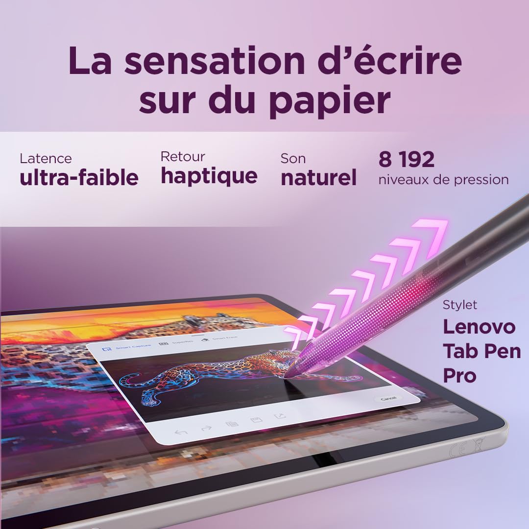 Lenovo Yoga Tab - Tablette Tactile 11.1'' 3.2K, 144Hz (Qualcomm Snapdragon 8 Gen 3 Mobile Platform, 6Coeurs, RAM 12Go, UFS 4.0 256Go, Android 15, Wifi7 + Bluetooth) Lenovo Tab Pen Pro - Seashell