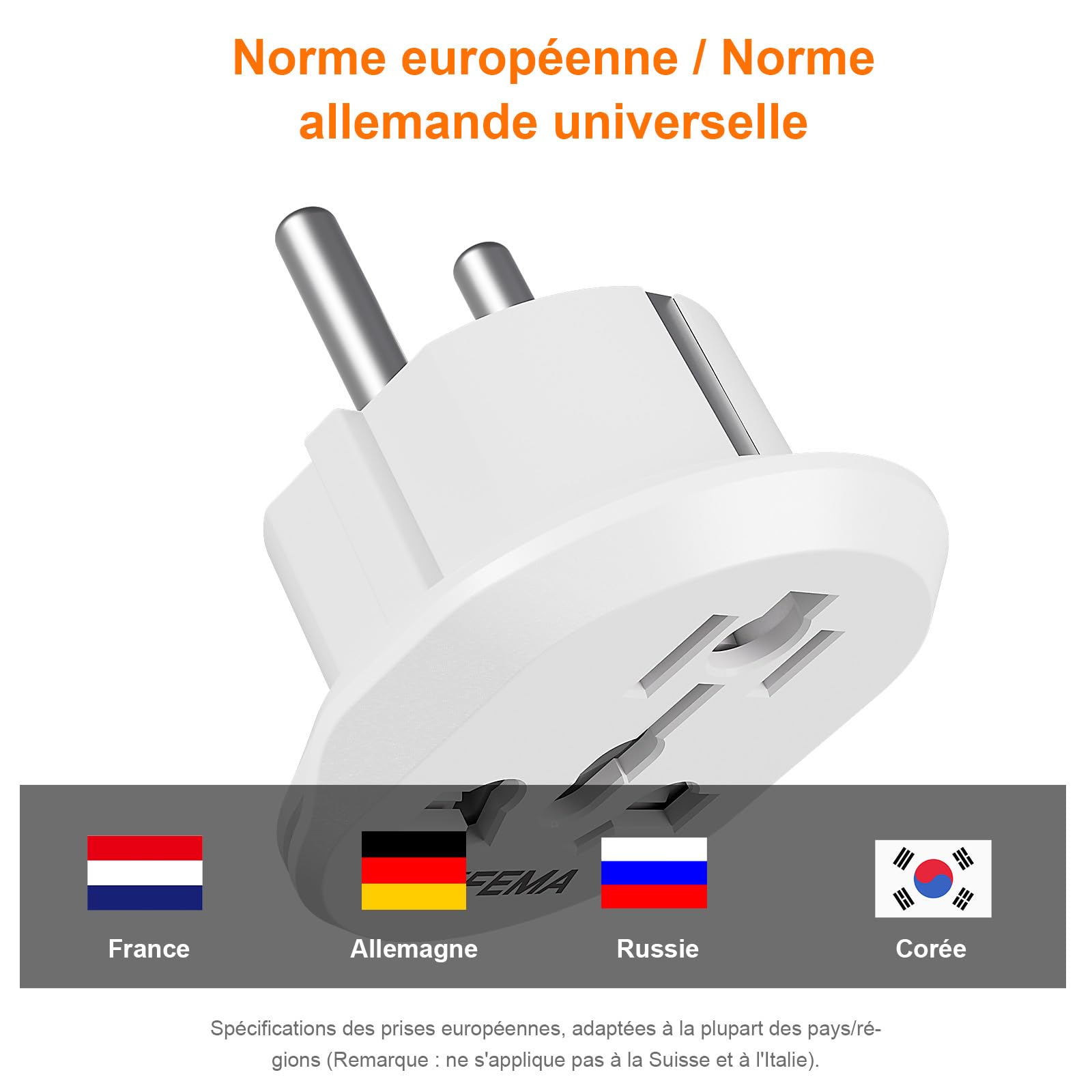 GRIFEMA Adaptateur de Voyage Universel Lot de 2, 4000W Haute Puissance Prises Type C E F France Europe