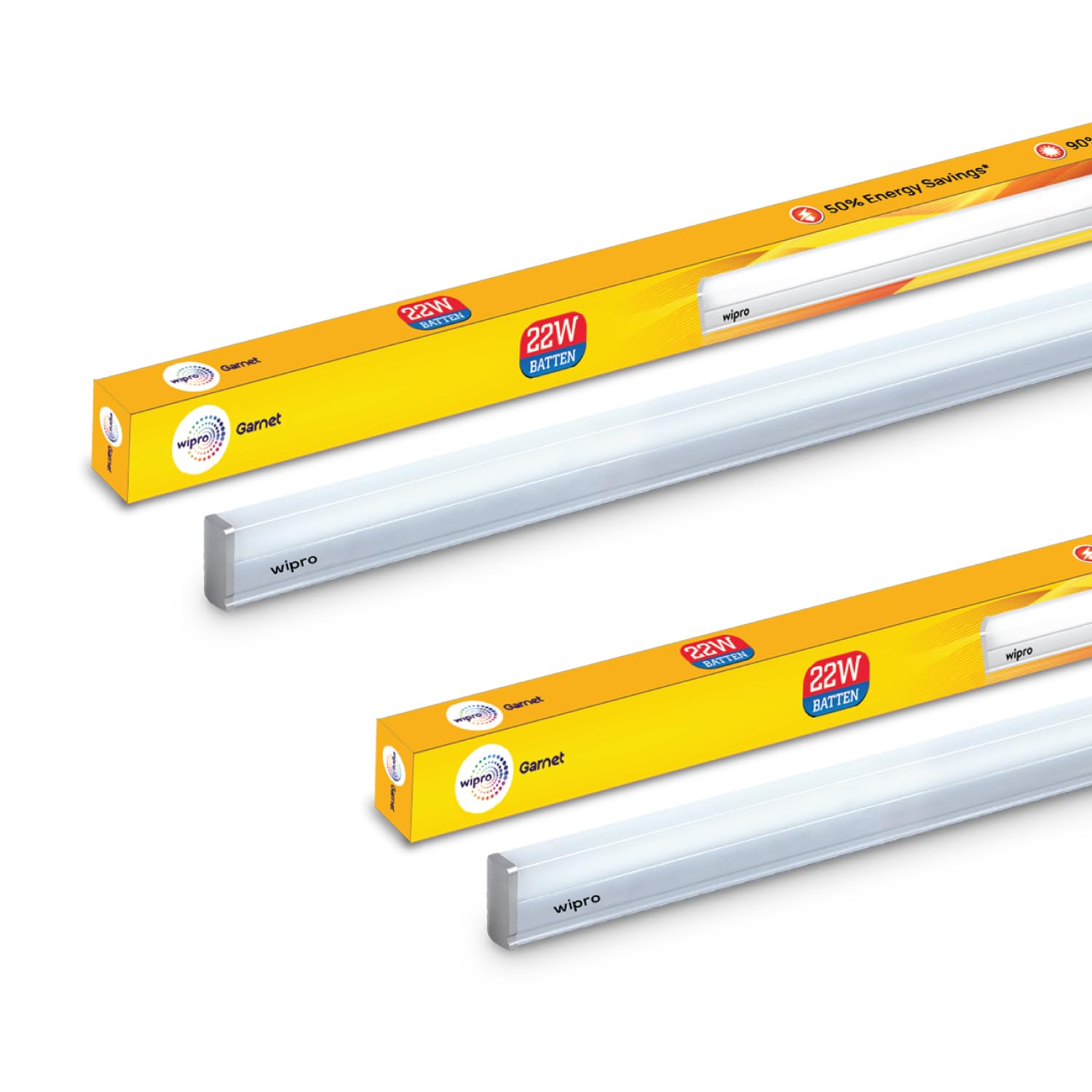 Wipro Garnet 22W LED Batten for Living Room & Bedroom | Bright & Energy Efficient Tubelight for Home | Warm White (2700K) with upto 2200 lumen|4Feet, Pack of 2