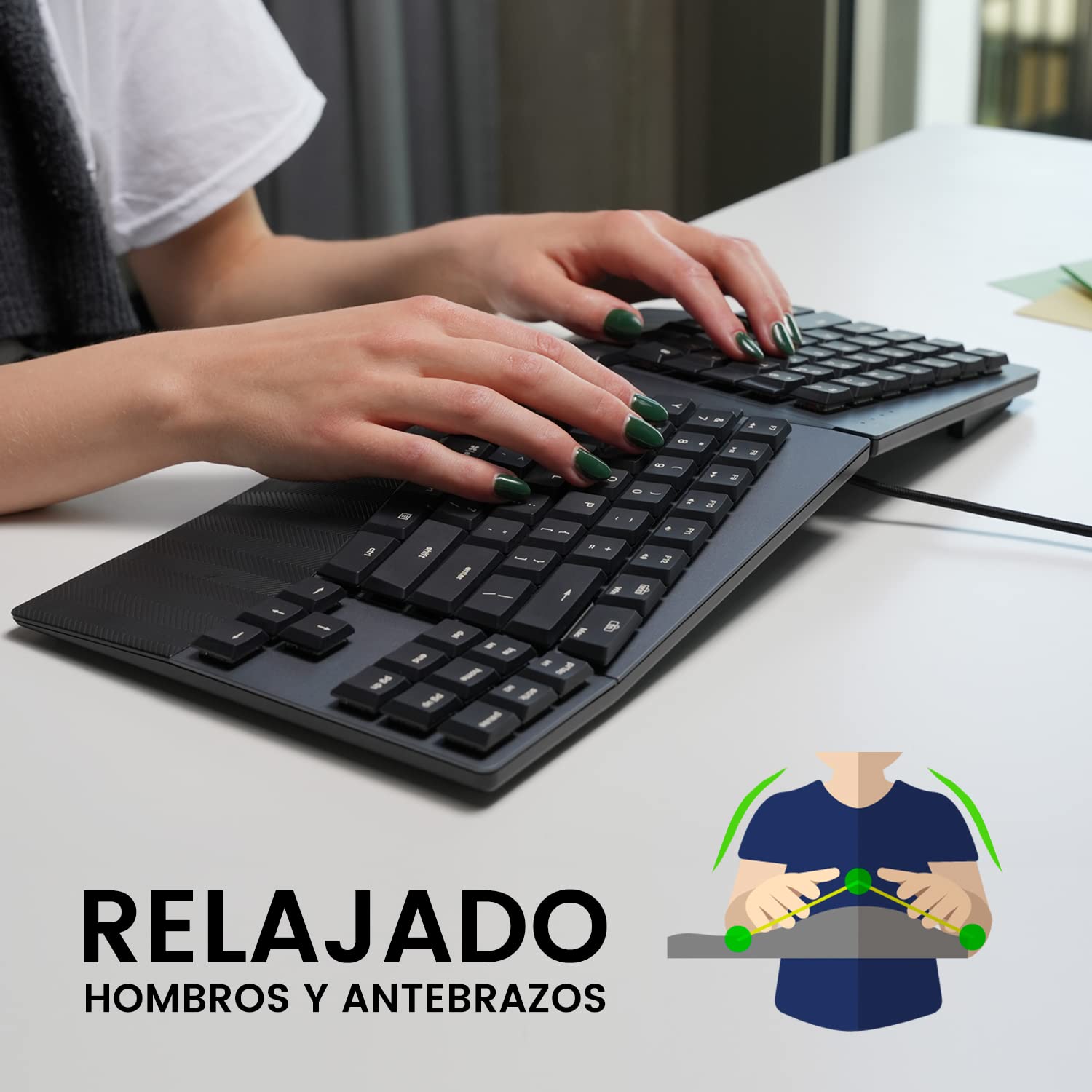 Perixx PERIBOARD-335RD ES Teclado compacto mecánico ergonómico con cavo - Interruptores lineales rojos de perfil bajo - Teclas programables - Compatibile con Windows e Mac OS X - Teclado español con ñ
