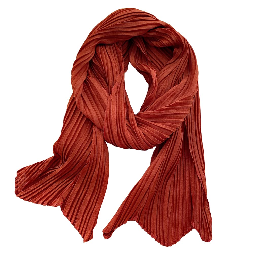 Pengfaxin Women's #01 Orange Spring Solid Scarf Satin Summer Neckerchief Pleated Headscarf (#01 Orange)