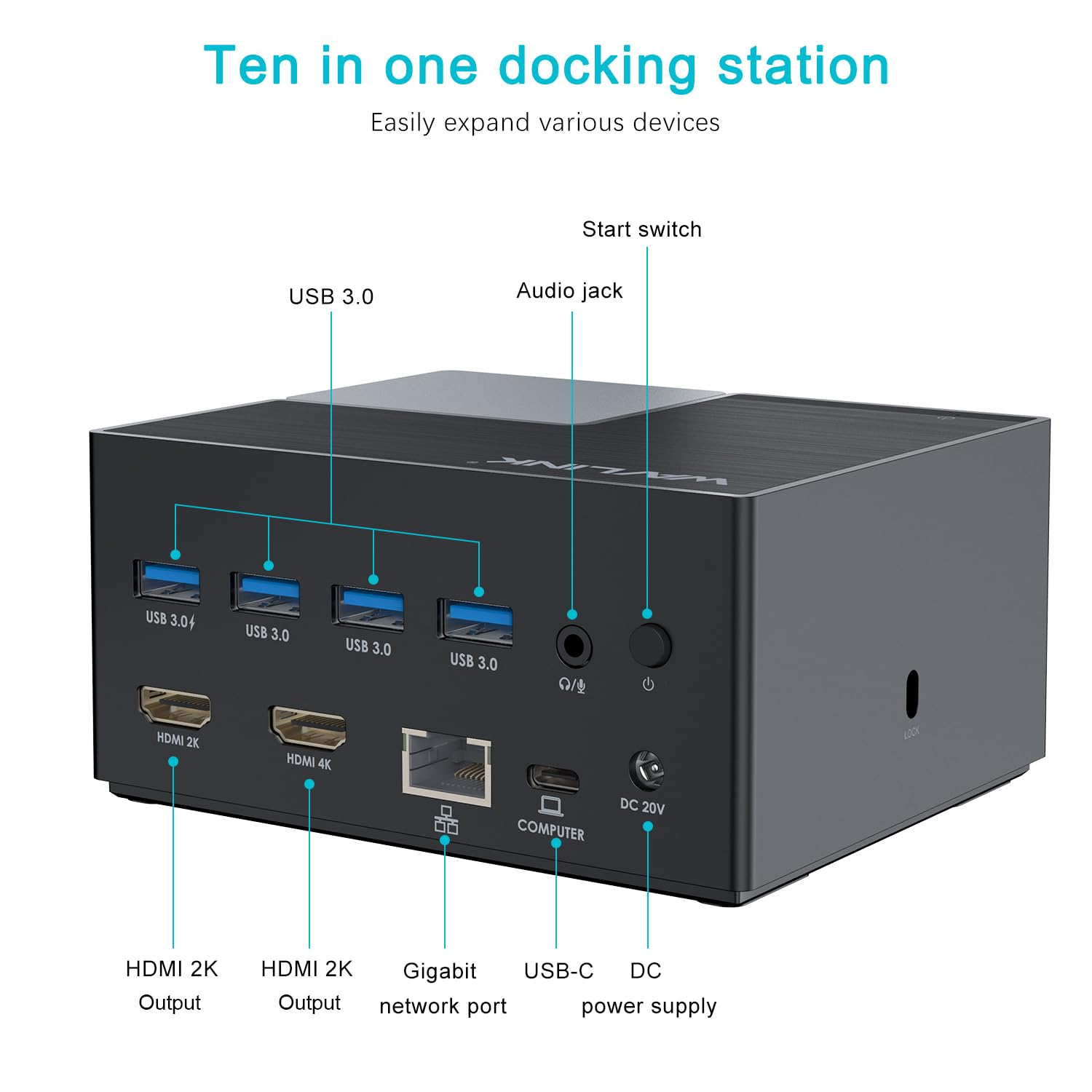 Stacja dokująca USB C z dwoma monitorami i 2 portami HDMI, stacja dokująca WAVLINK z podwójnym HDMI, wejście 130 W -PD, 4 porty USB-A, Gigabit Ethernet, audio, kompatybilna z Mac/Dell/HP/Lenovo