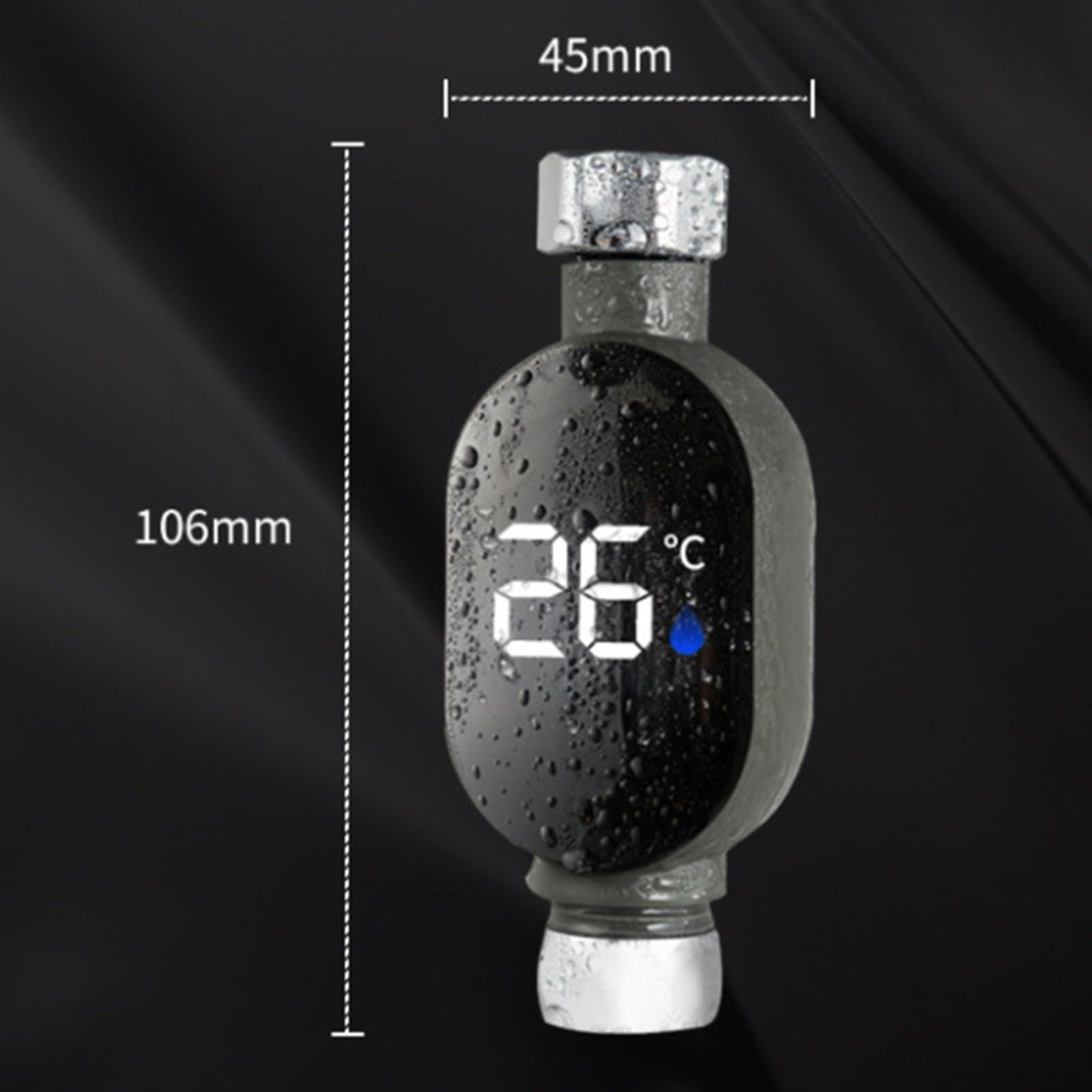 Thermomètre de douche numérique à LED en acier inoxydable avec affichage LED de 0 à 99 °C Compatible avec tuyaux d'eau et têtes de douche 1/2"