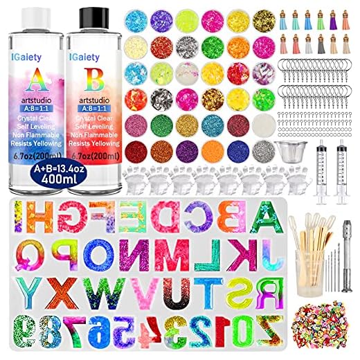 Letter Molds Backward Alphabet Mold Starter Kit 206 pcs Silicone Number Molds Epoxy Resin Mold with Accessories Included Drill Bundle for Resin Beginner Jewelry Keychain Craft Making Casting Large Set