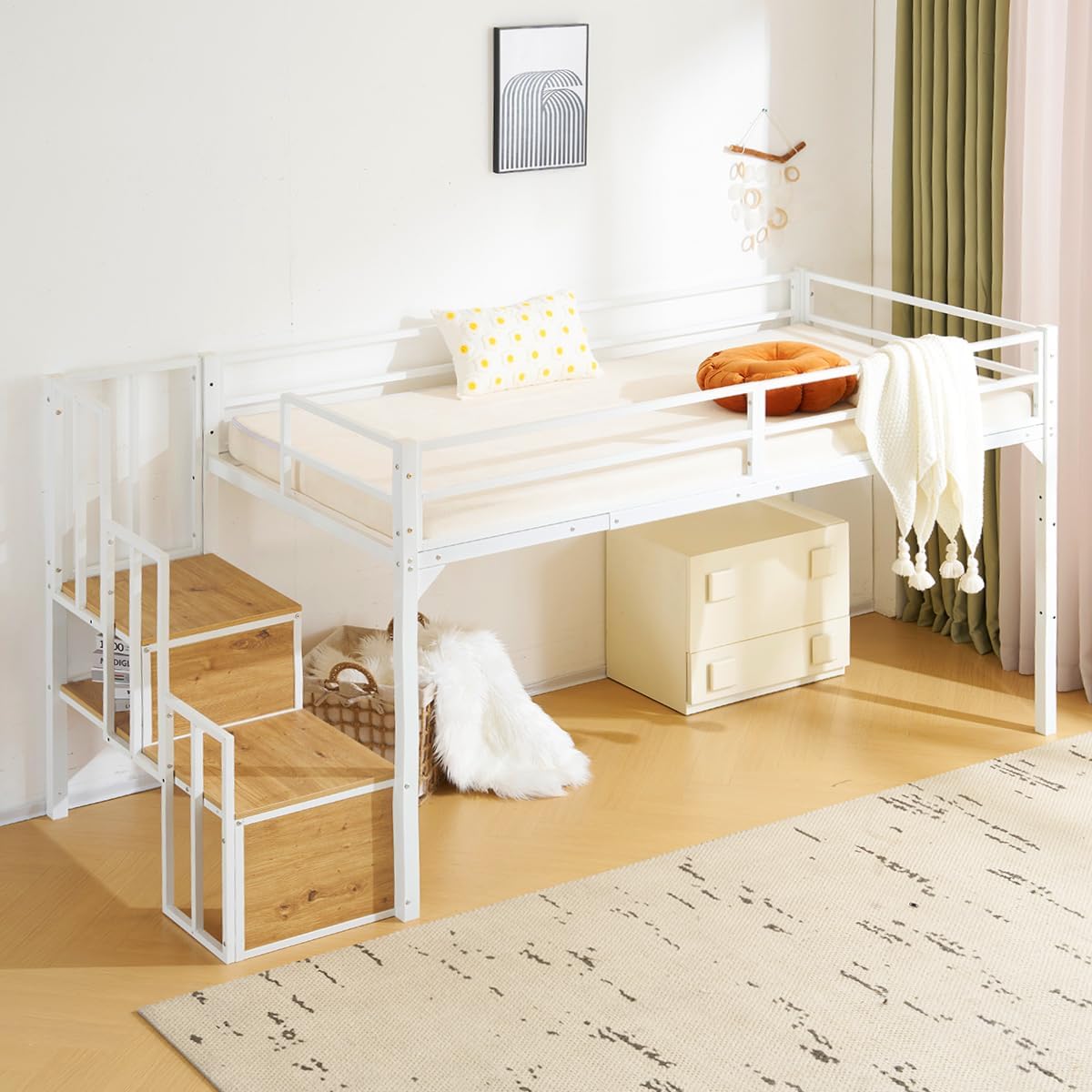 アイリス ベッド フレーム 棚付き 三段階高さ調整 ホワイト TKSB-S