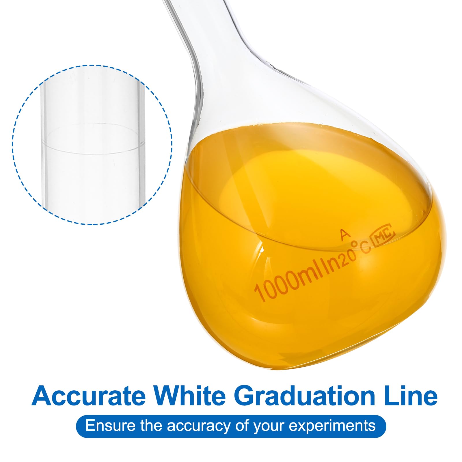 PATIKIL Matraccio Graduato da 1000ml, 2Pz Matraccio Graduato Graduata in Vetro Borosilicato 3.3 con Tappo in Vetro Tolleranza 0.7ml per Esperimenti di Laboratorio, Trasparente