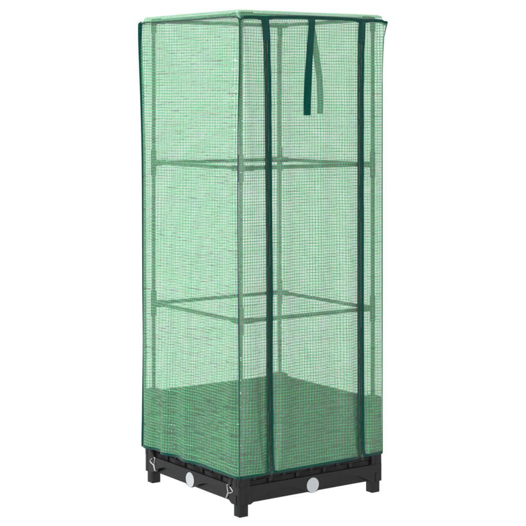 Bancal alto con accesorio de invernadero, 40 x 40 x 123 cm, aspecto de ratán, color negro, para balcón, jardín, terraza y pequeños jardines urbanos