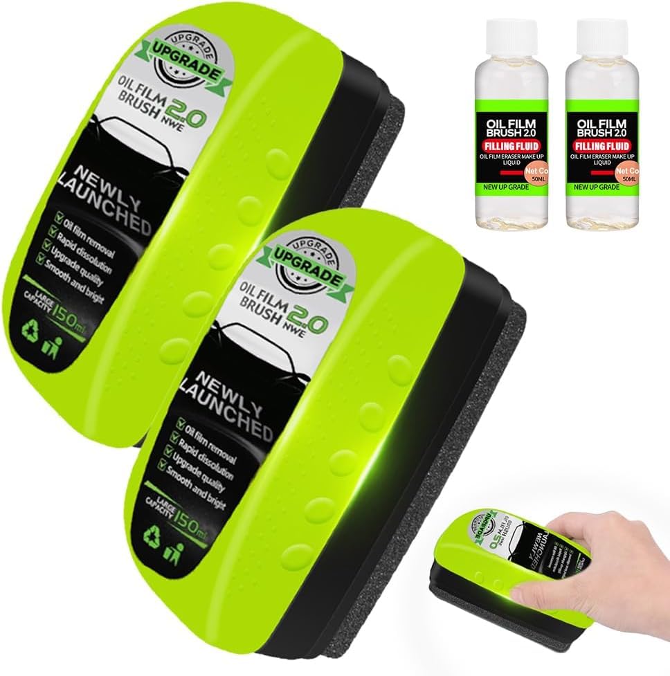 2026 NeuOil Film Cleaning Brush, Auto Windschutzscheibe Reiniger Windshield Cleaning Brush, Multifunktionale Automotive Glass Oil Film Cleaning für Autofenster und Rückspiegel (2 Stück)