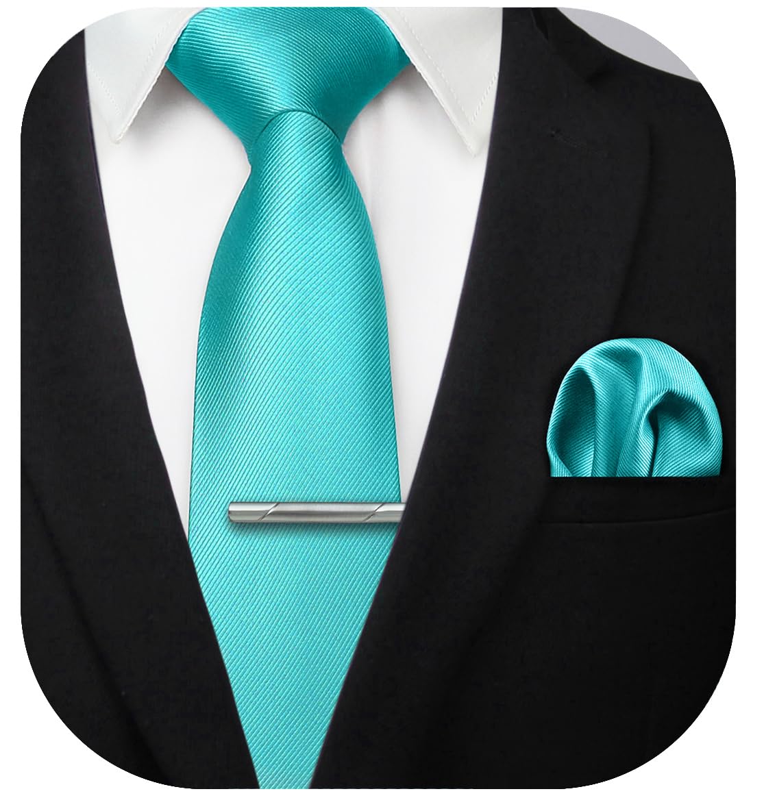 HISDERN Mens Ties Solid Color Wedding Ties and Pocket Square Neckties Clip Sets Business Formal Satin Ties for Men