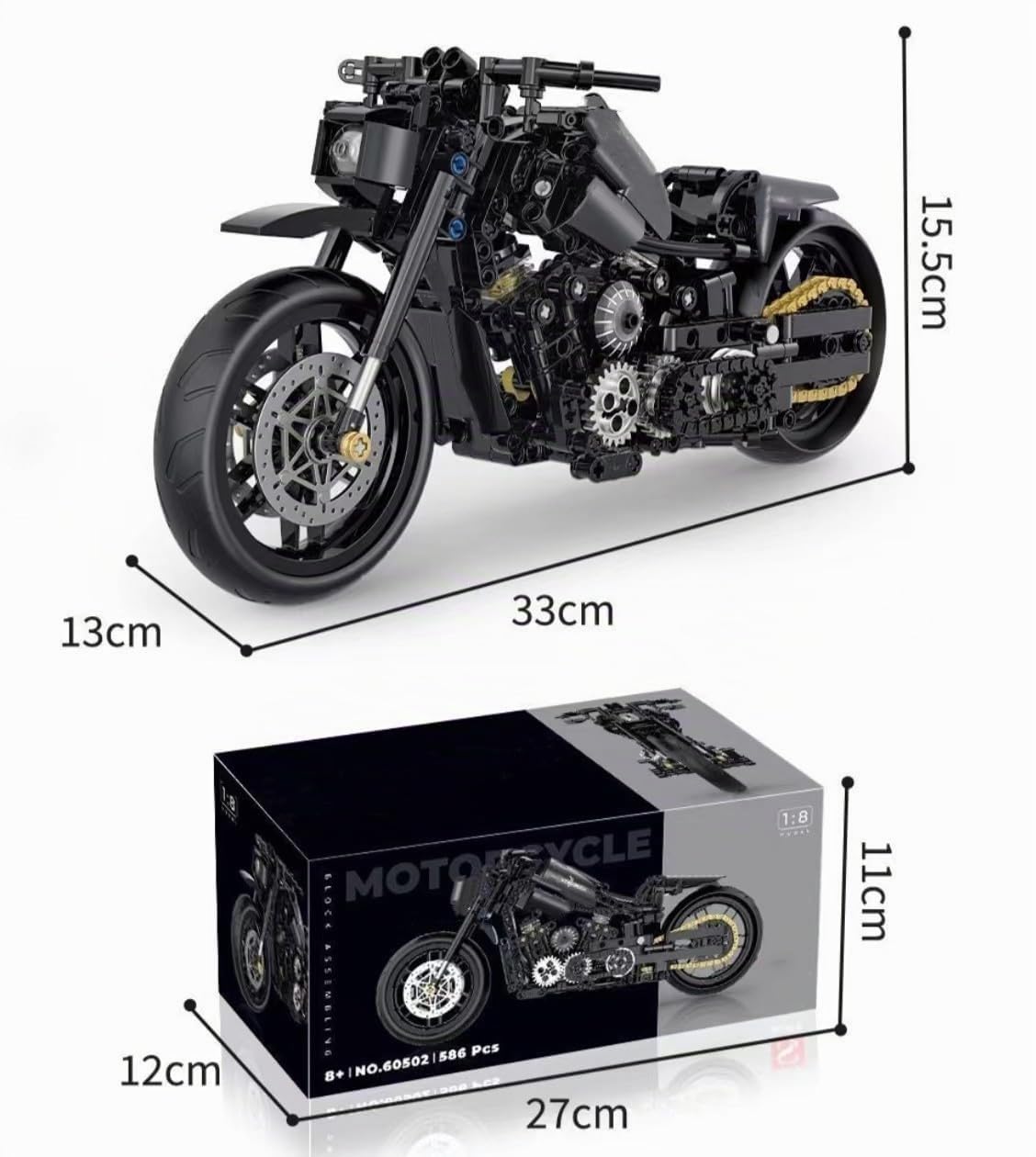 Unativer Modelo de bloques de construcción de motocicleta de ingeniería, 586 piezas, bloques de construcción para Haley Supermoto, técnica de carreras, Superbike maqueta, juego de construcción para