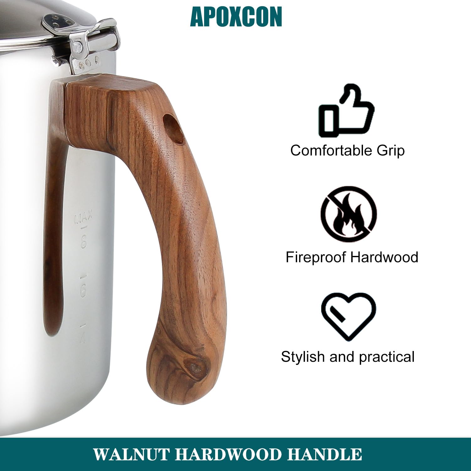 APOXCON Kaffee-Perkolatorkanne aus Edelstahl mit robustem Glasknopf und behandeltem Massivholzgriff und tropffreiem Ausgießer, Camping-Kaffeekanne, Verwendung auf jedem Herd, kein Aluminium