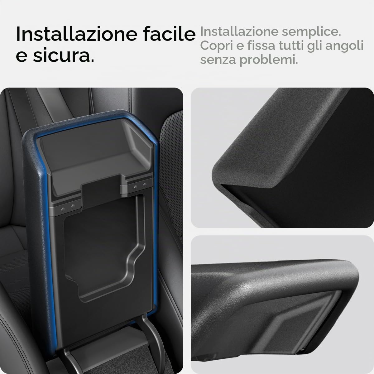 Spigen Tesla Model 3 Highland 2024 2025 2026 Model Y Juniper 2025 2026 Copribracciolo con TPE Antiscivolo, Copertura Cuscino per Bracciolo Console Centrale, Accessori Tesla - Nero