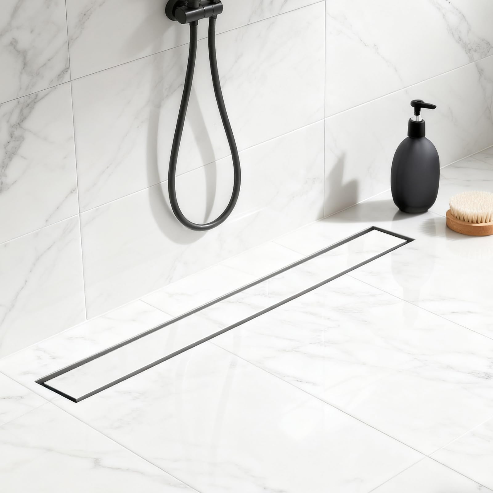Duschrinne 60cm 304 Edelstahl Bodenablauf - 360° Siphon Befliesbar Duschablauf Extra Flach mit Geruchsstop Haarsieb Für Bad, Außenbereich, DN50 DN40