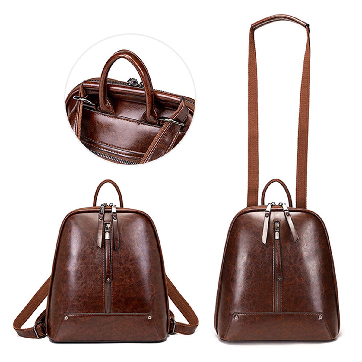 Bolsos Mochila Mujer Impermeable Cuero Bolsos bandolera Bolso Casual Viaje Mochilas Marrón
