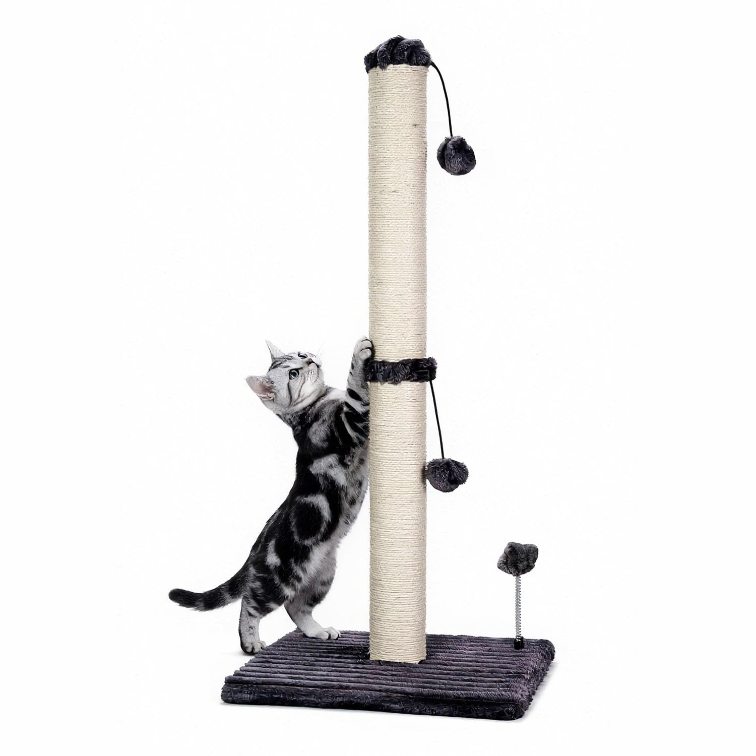 MECOOL 34“ Tall Cat Scratching Post Premium Basics Kitten Scratcher Sisal Scratch Posts Trees with Hanging Ball for Indoor Cats (34 inches for Adult Cats, Charcoal Gray)
