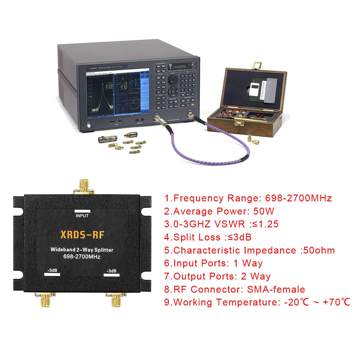 XRDS-RF - Splitter a banda larga a 2 vie, 3 dB SMA femmina, 50 Ohm, per sistema 4G/LTE