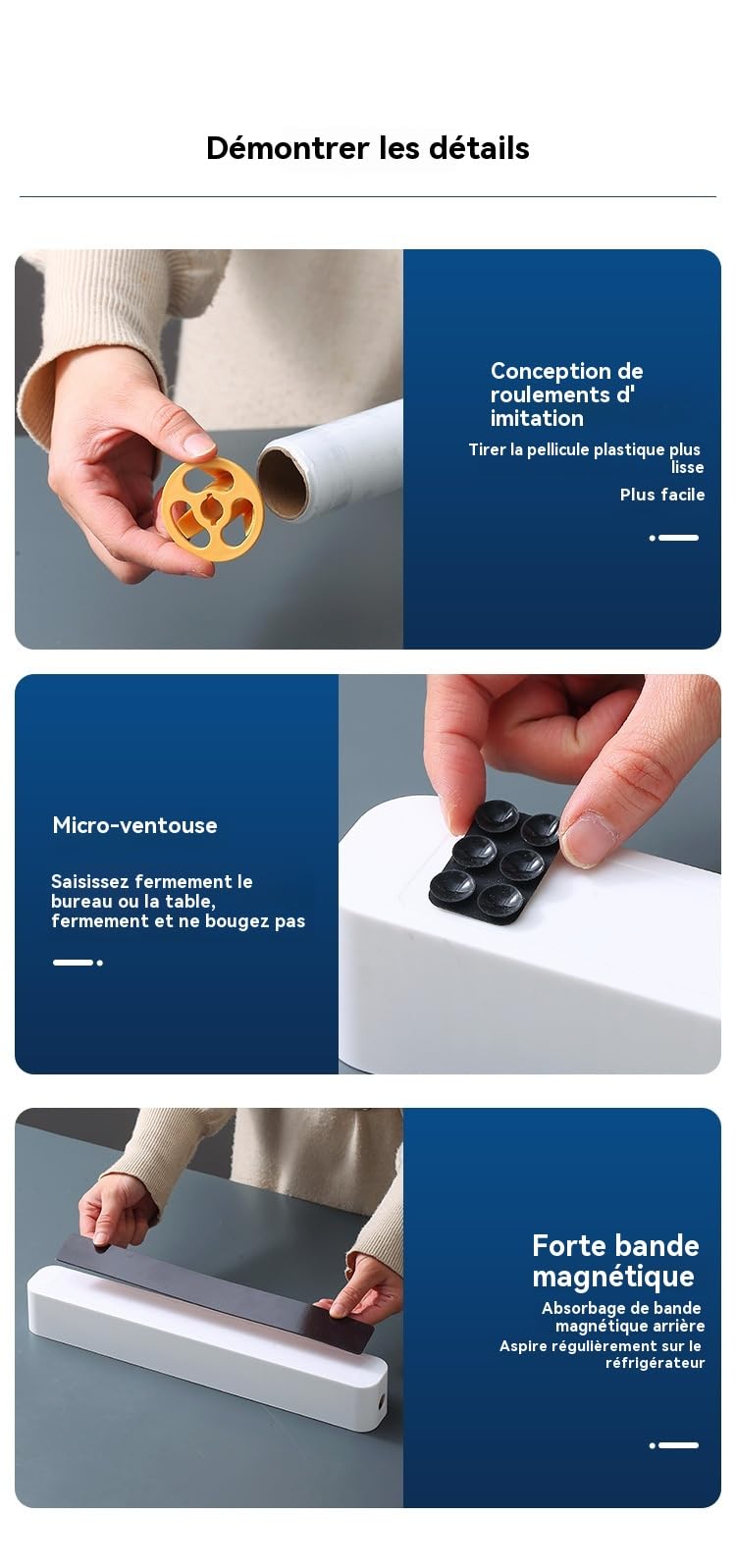 Distributeur de film alimentaire,boîte de rangement avec coupe-film alimentaire,distributeur de papier aluminium et film alimentaire avec coupe-film,pour la cuisine (3 pcs) (Version Aimantée)