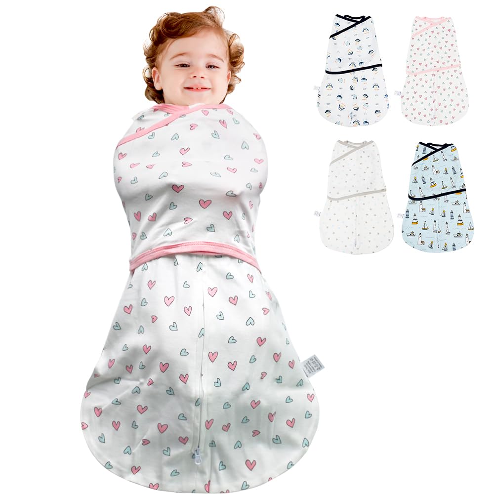Couvertures D'emmaillotage Bébé, 3 en 1 Gigoteuse Naissance, Sac de Couchage Nouveau-né Grand Scratch, D'emmaillotage en Coton Doux Enfants, Swaddle Bebe Garçons Filles (Rose, 4-7 Mois)