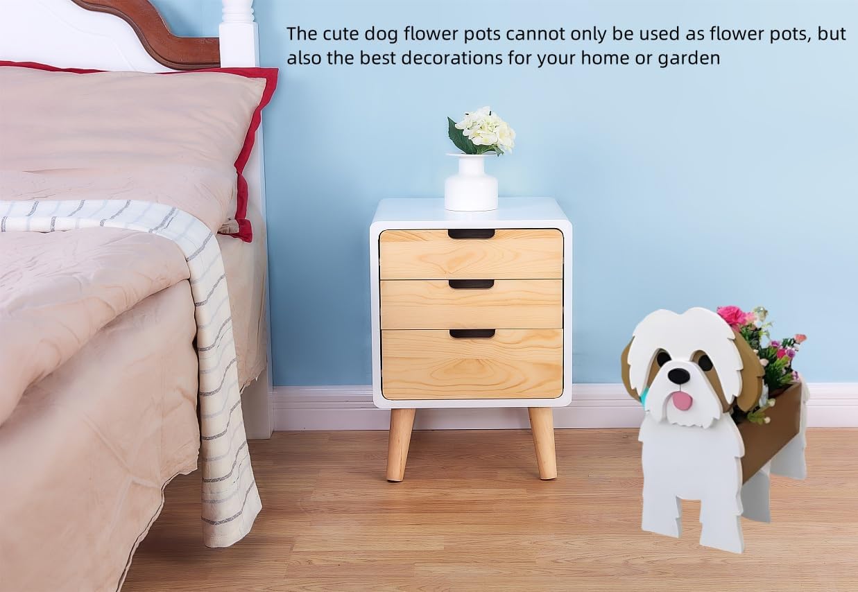 MerciL Dog Planter Plant Pot Creative Cute Dog Flower Pot for Garden Decoration, Plant Container Holder for Indoor/Outdoor Plant, Animal Shaped Planter Pot Suitable for Pet Lover (Shih Tzu)