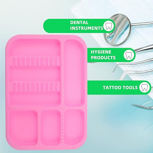 Miniatura 6 de Healifty Bandeja de instrumentos Dentista Dental Bandeja de instrumentos Bandeja autoclavable Bandeja de plástico Bandeja separada dividida Rosa