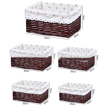 【新品】ラタンバスケット 5個セット おしゃれカゴ 型番4005 籐かごバスケット 良質ラタン 小物収納整理カゴ 取っ手