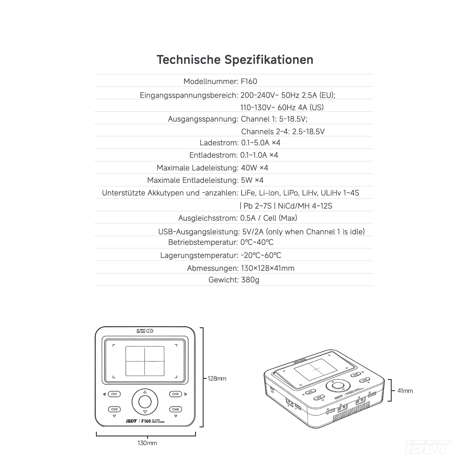ISDT F160 Lipo Batteria Balance Caricatore