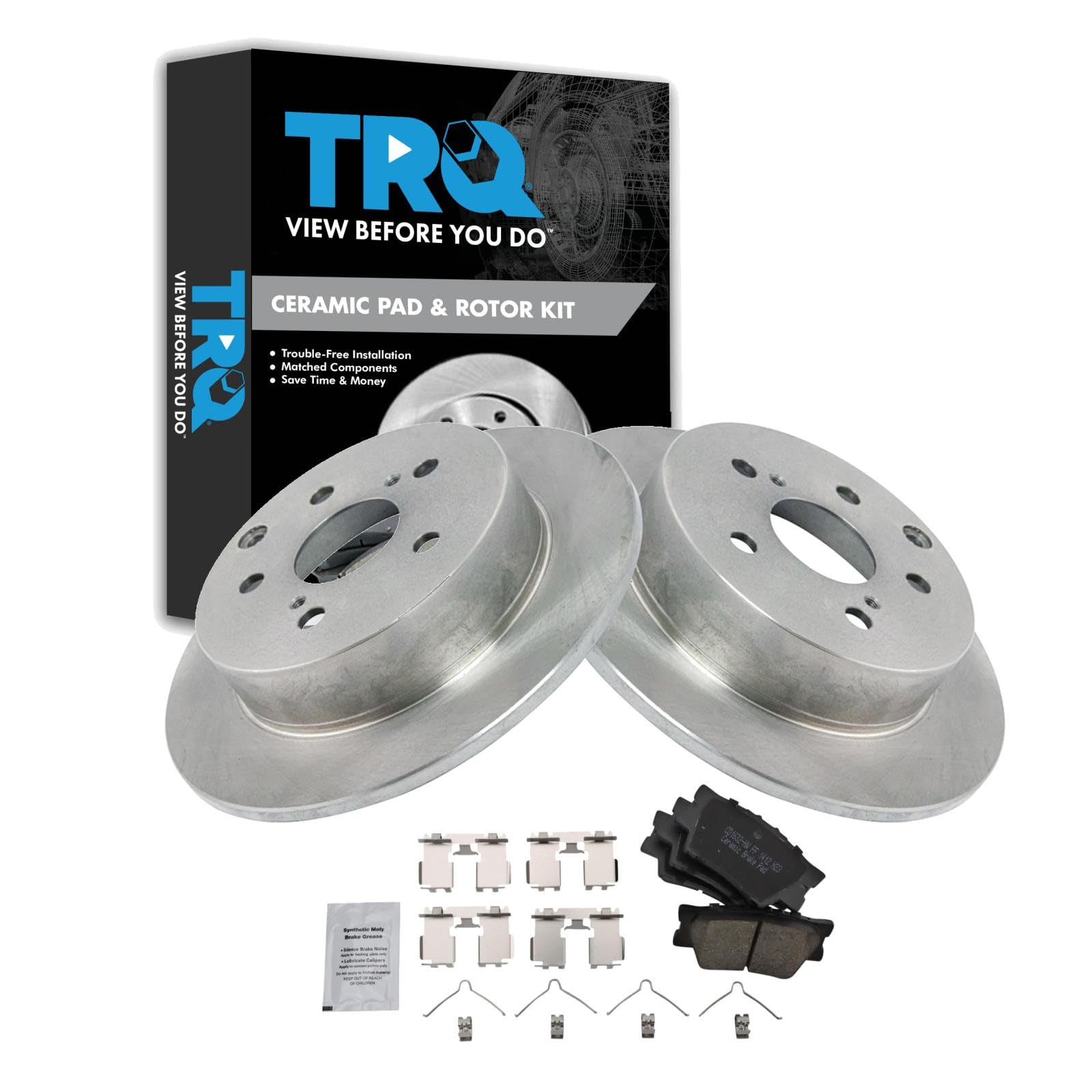 TRQ Rear Brake Pad and Rotor Set Ceramic Compatible with 2009-2010 Pontiac Vibe 2009-2013 Toyota Matrix