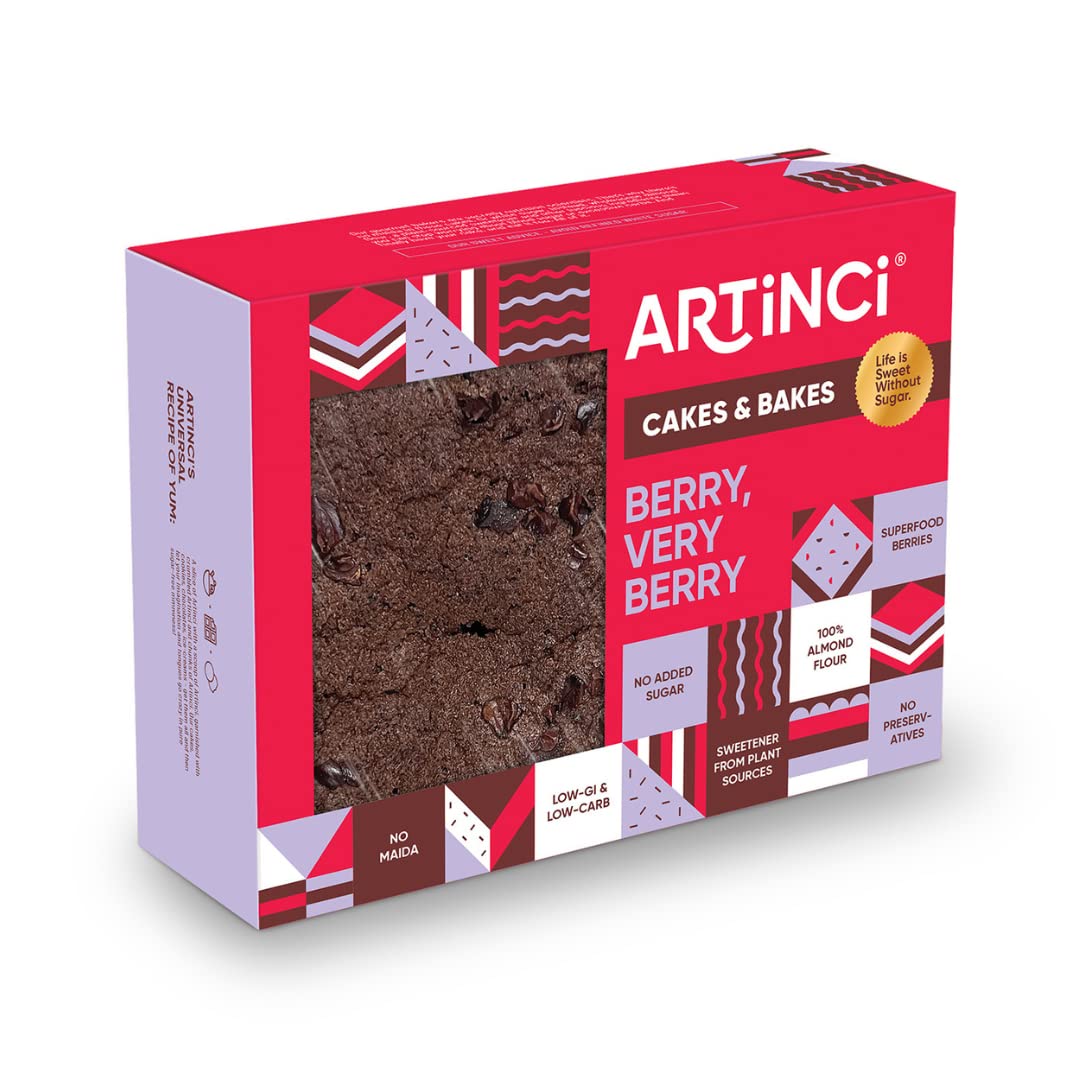 Artinci BERRIES Cake, As Seen on Shark Tank, 100% Almond Flour, Keto Diabetic Friendly with Rich Protein & Higb Fiber, Low Carbs & GI, Gluten Free, Plant Based Sugar, (500g X Pack of 1)